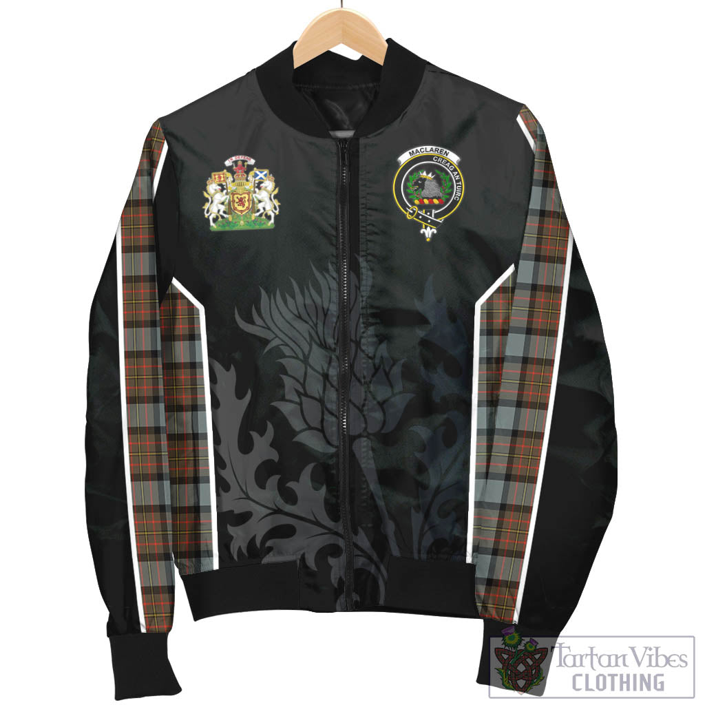 Tartan Vibes Clothing MacLaren Weathered Tartan Bomber Jacket with Family Crest and Scottish Thistle Vibes Sport Style