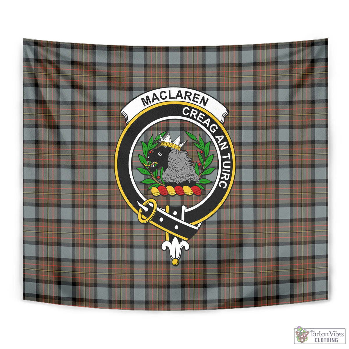 Tartan Vibes Clothing MacLaren Weathered Tartan Tapestry Wall Hanging and Home Decor for Room with Family Crest