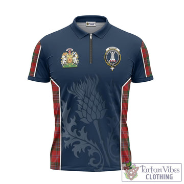 MacLean (McLean) Tartan Zipper Polo Shirt with Family Crest and Scottish Thistle Vibes Sport Style