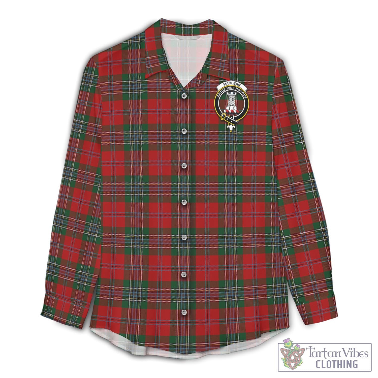 Tartan Vibes Clothing MacLean Tartan Womens Casual Shirt with Family Crest