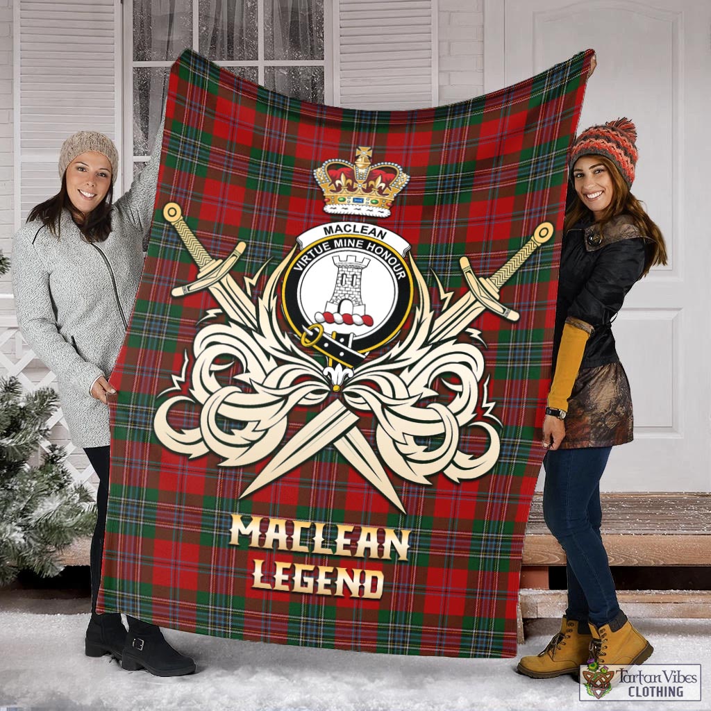 Tartan Vibes Clothing MacLean Tartan Blanket with Clan Crest and the Golden Sword of Courageous Legacy