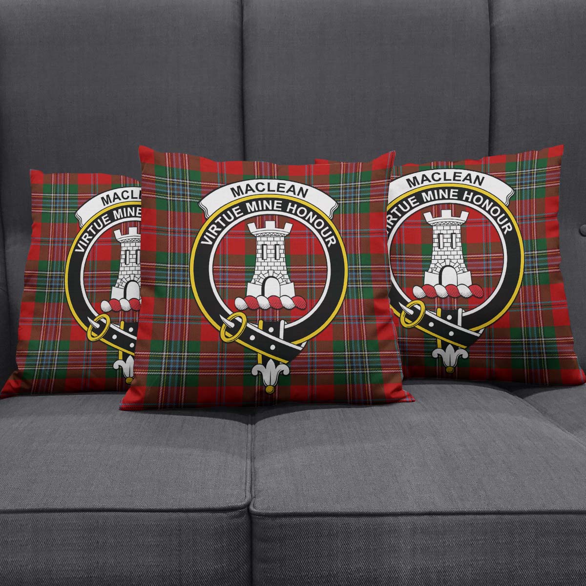 MacLean Tartan Pillow Cover with Family Crest Square Pillow Cover - Tartanvibesclothing