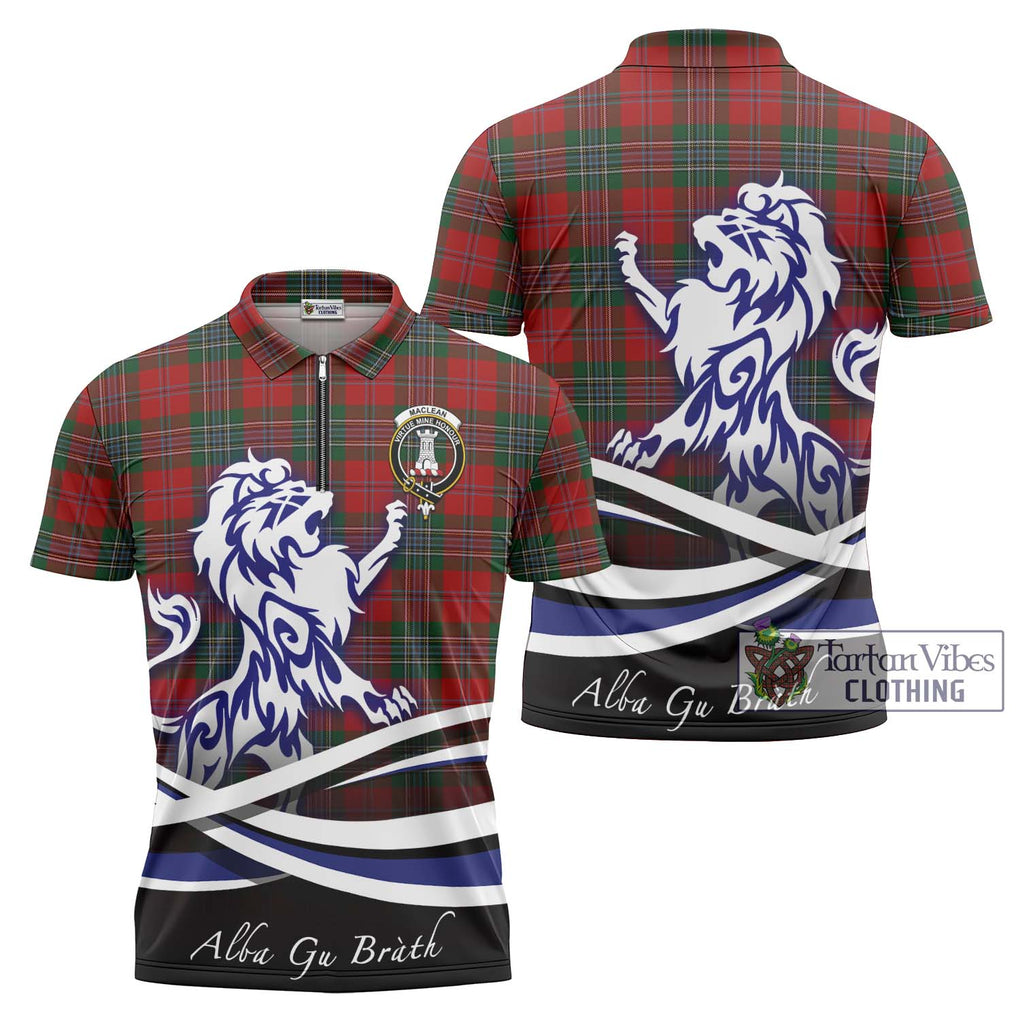 MacLean (McLean) Tartan Zipper Polo Shirt with Alba Gu Brath Regal Lion Emblem Unisex - Tartanvibesclothing Shop