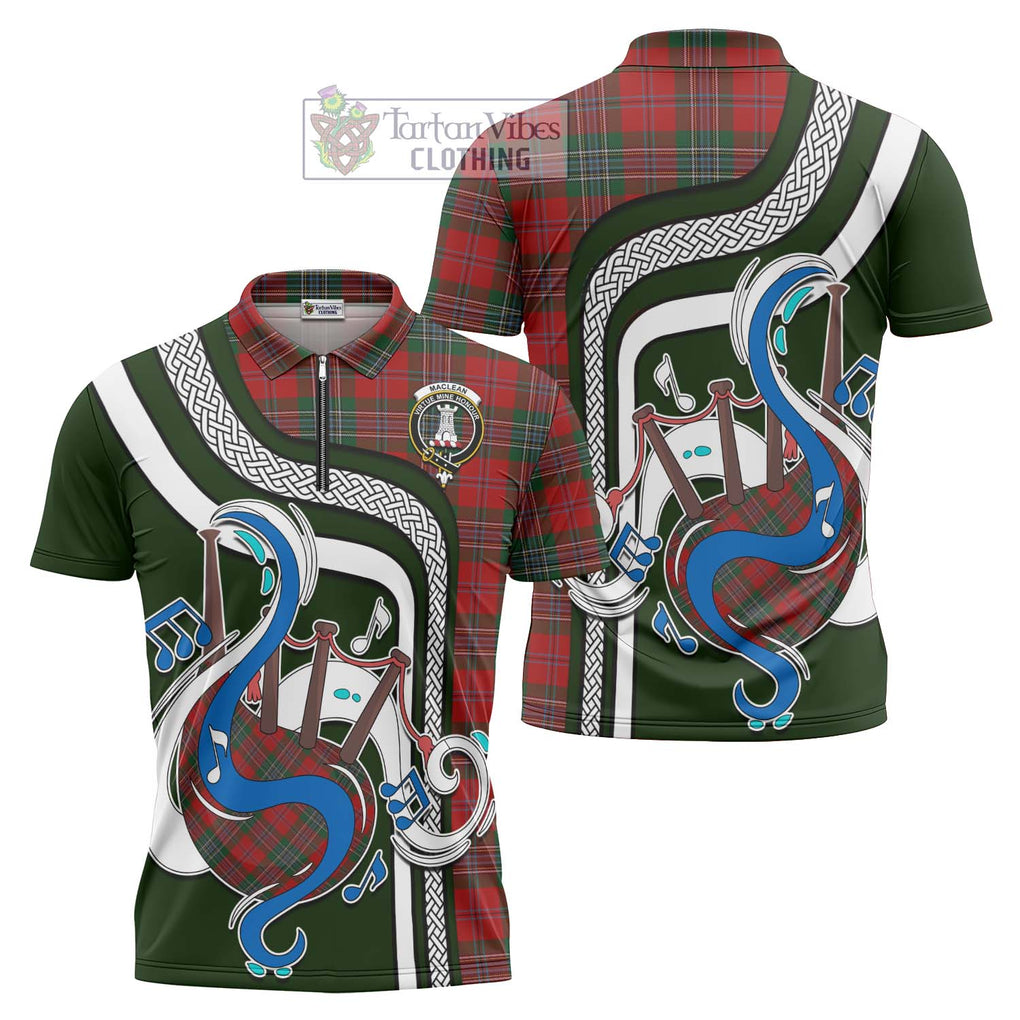 MacLean (McLean) Tartan Zipper Polo Shirt with Epic Bagpipe Style Unisex - Tartanvibesclothing Shop