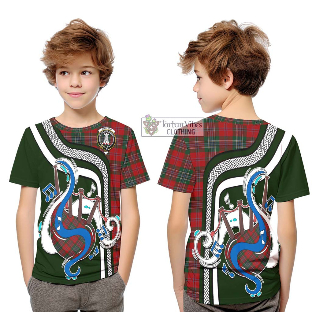 Tartan Vibes Clothing MacLean Tartan Kid T-Shirt with Epic Bagpipe Style