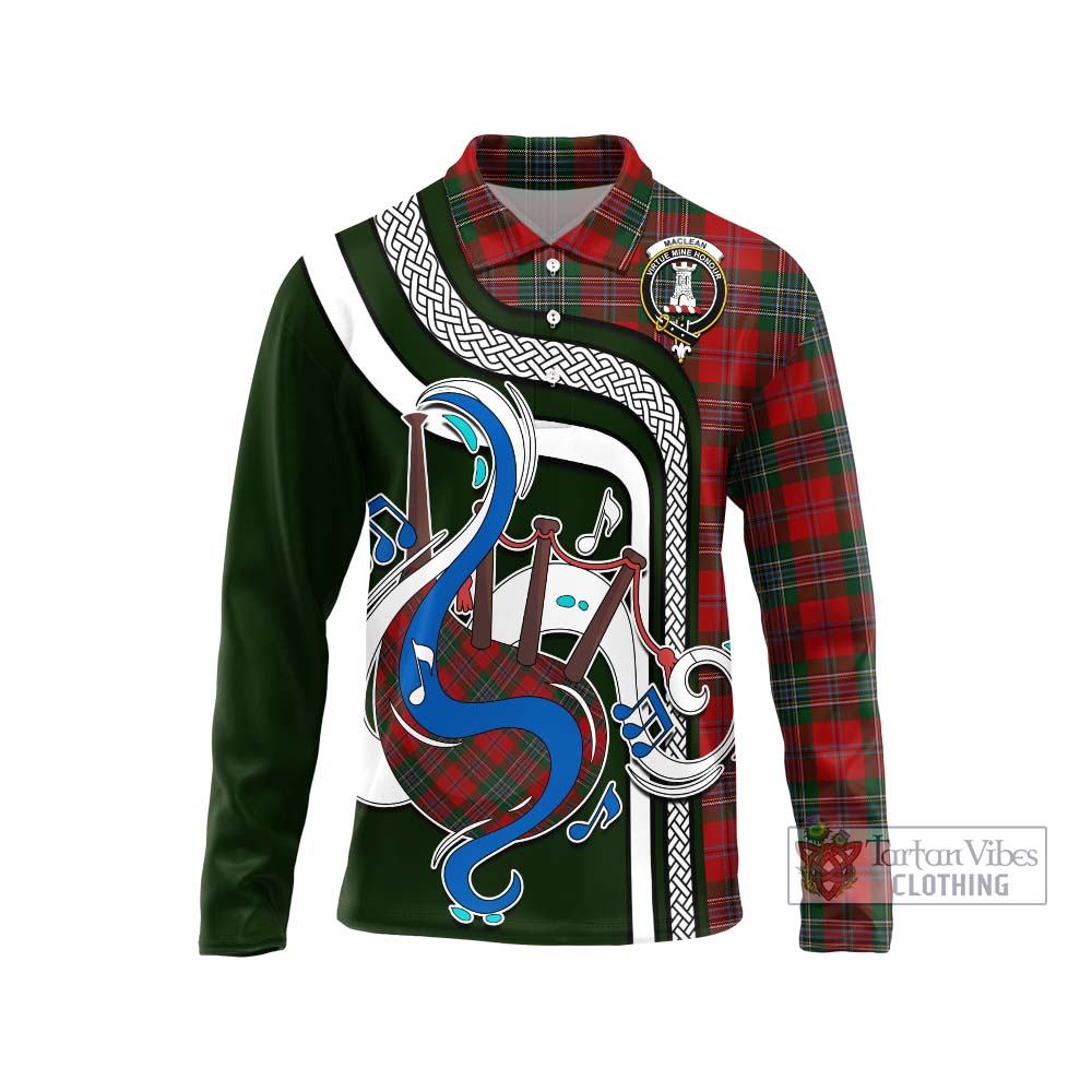 Tartan Vibes Clothing MacLean Tartan Long Sleeve Polo Shirt with Epic Bagpipe Style