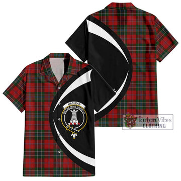 MacLean (McLean) Tartan Short Sleeve Button Up with Family Crest Circle Style