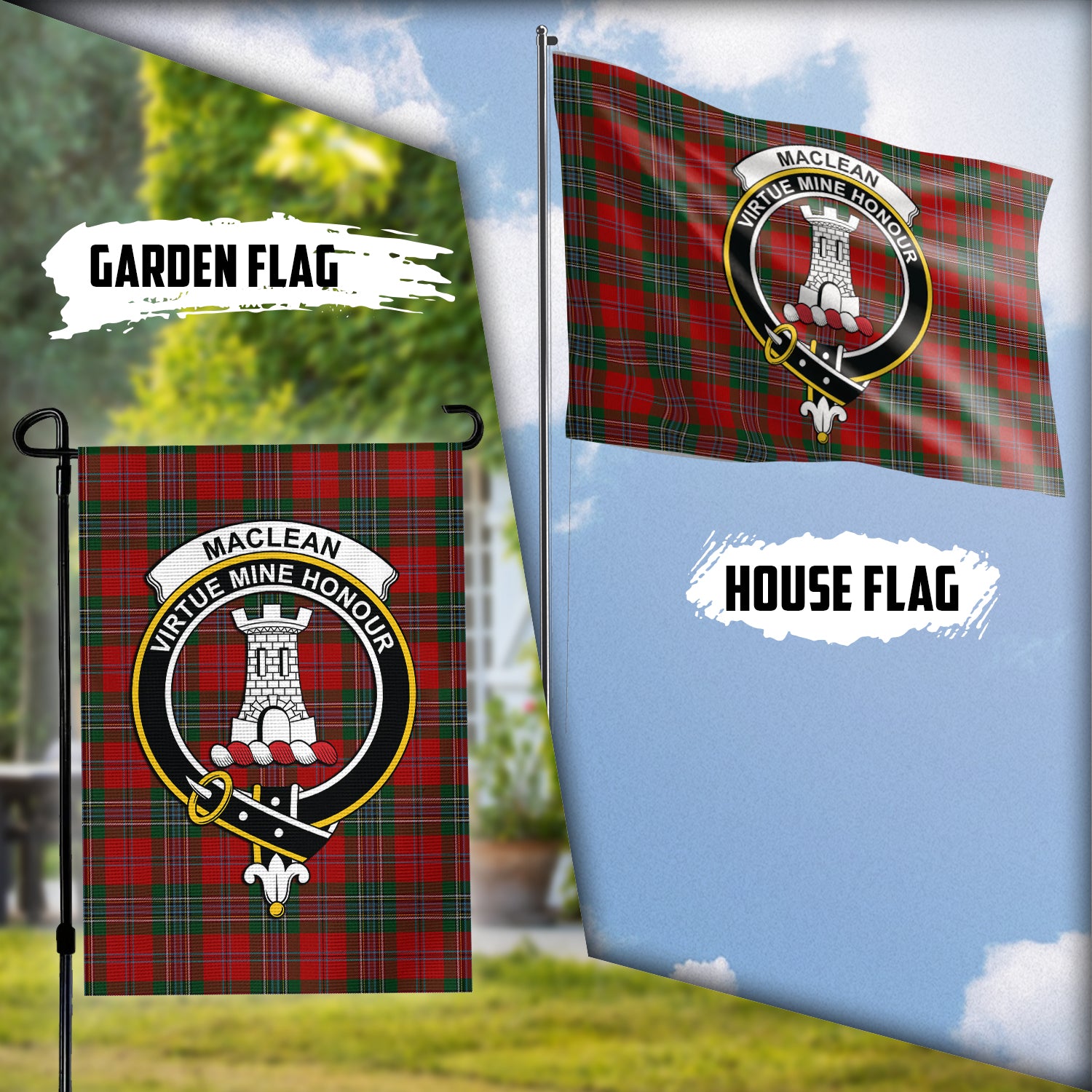 MacLean (McLean) Tartan Flag with Family Crest Garden Flag (Vertical) - Tartan Vibes Clothing