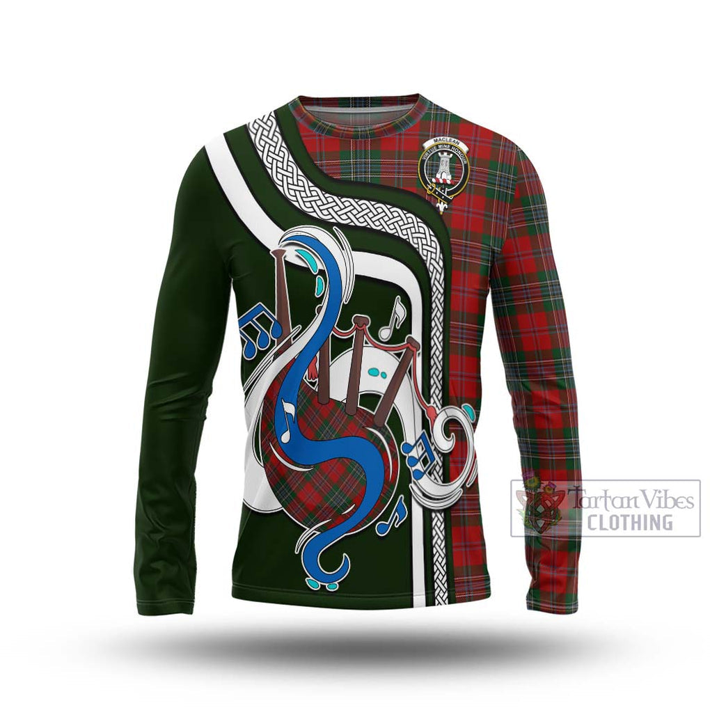 Tartan Vibes Clothing MacLean Tartan Long Sleeve T-Shirt with Epic Bagpipe Style