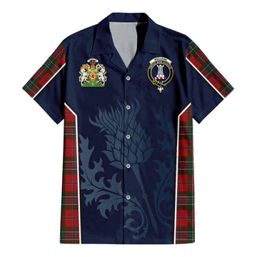 MacLean (McLean) Tartan Short Sleeve Button Up Shirt with Family Crest and Scottish Thistle Vibes Sport Style