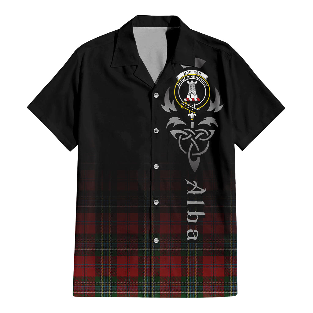 Tartan Vibes Clothing MacLean Tartan Short Sleeve Button Up Featuring Alba Gu Brath Family Crest Celtic Inspired