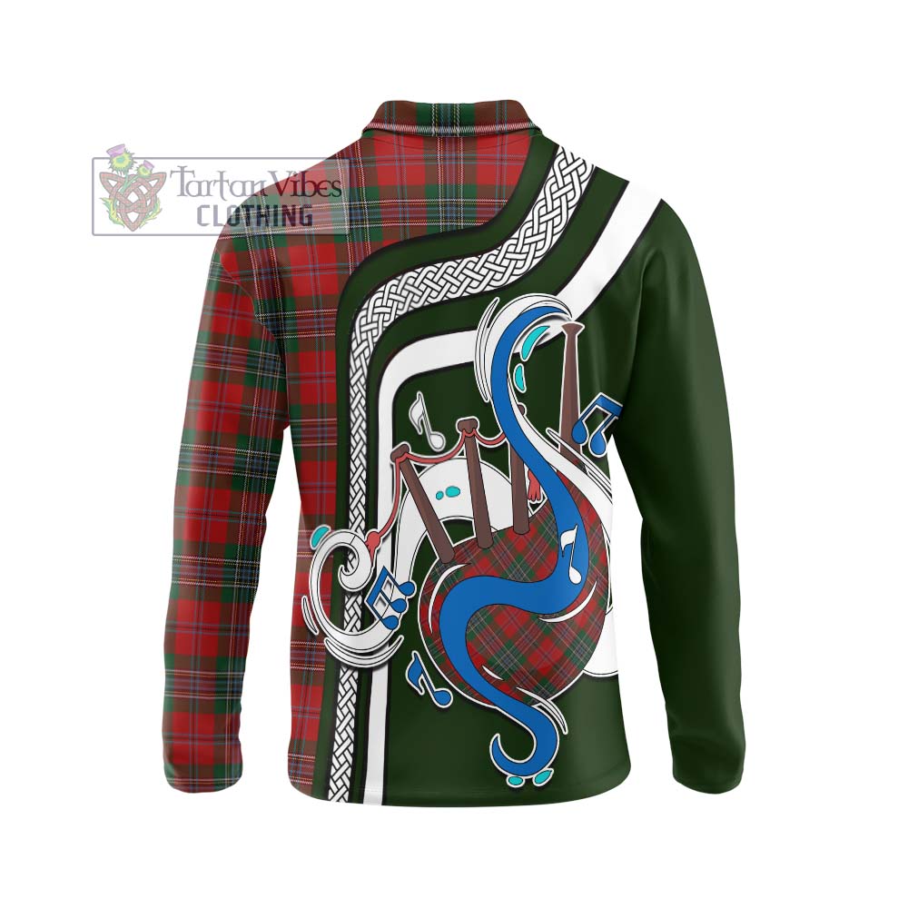 Tartan Vibes Clothing MacLean Tartan Long Sleeve Polo Shirt with Epic Bagpipe Style