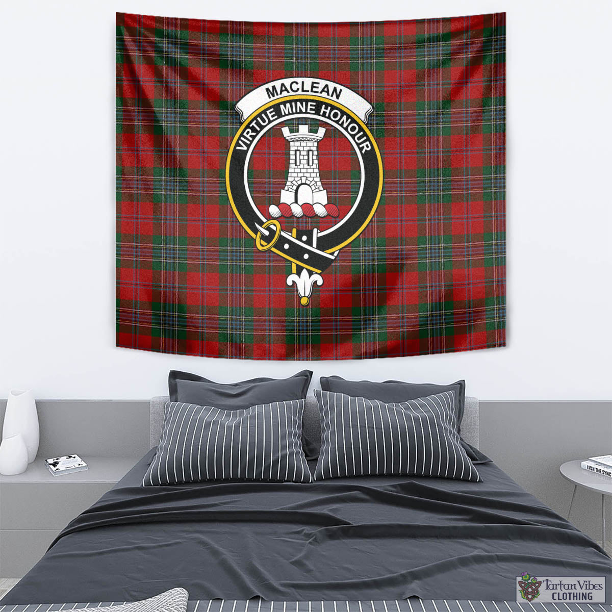 Tartan Vibes Clothing MacLean Tartan Tapestry Wall Hanging and Home Decor for Room with Family Crest