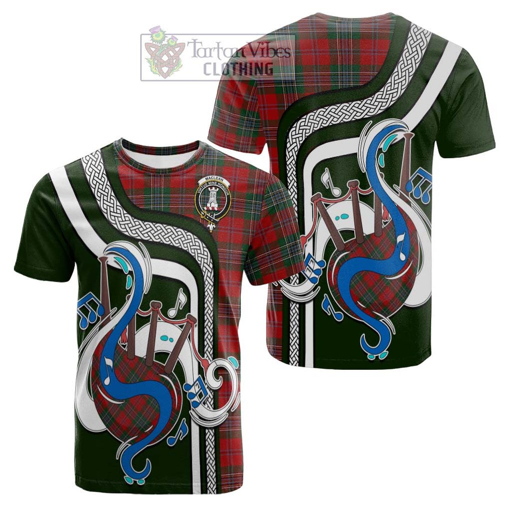 Tartan Vibes Clothing MacLean Tartan Cotton T-shirt with Epic Bagpipe Style