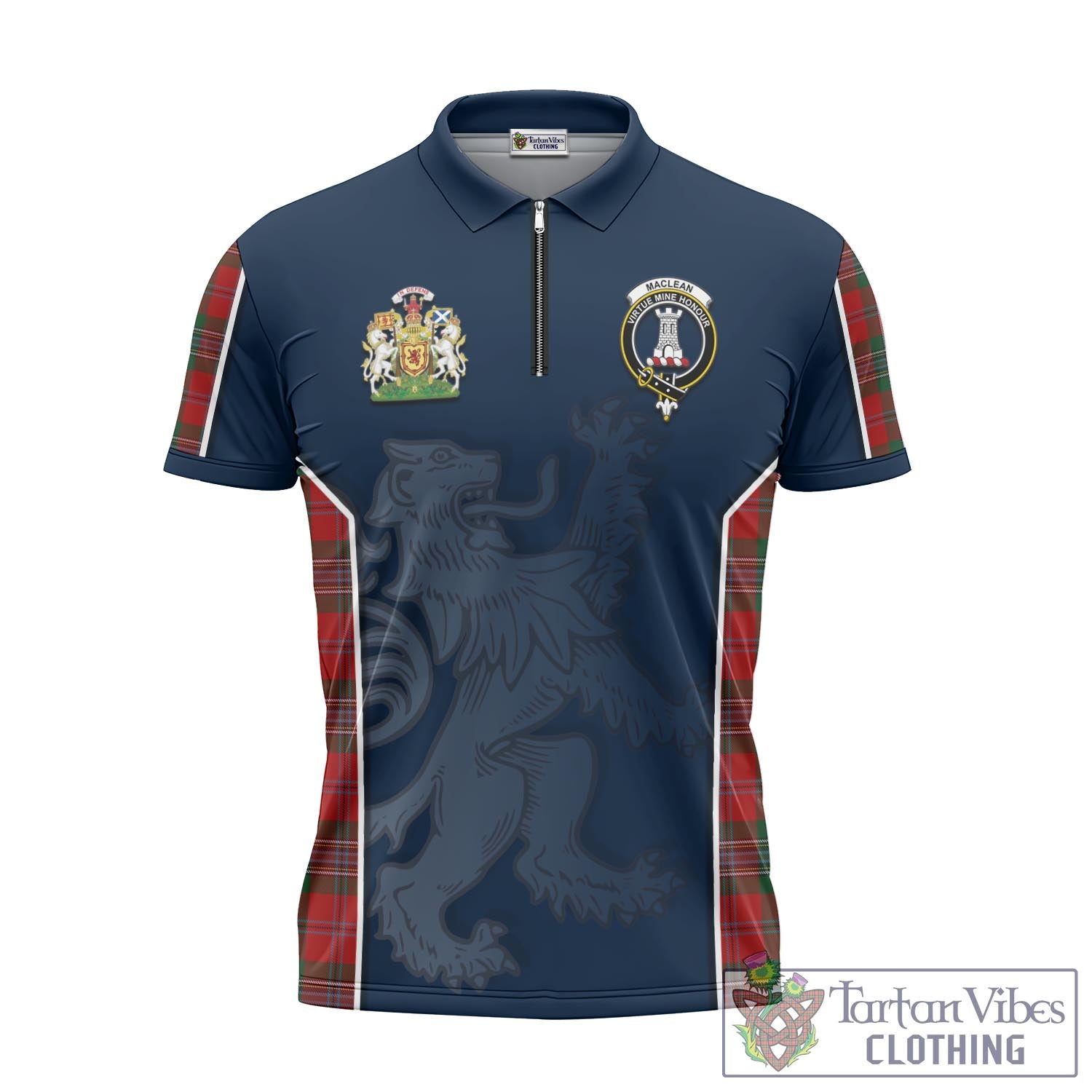 Tartan Vibes Clothing MacLean Tartan Zipper Polo Shirt with Family Crest and Lion Rampant Vibes Sport Style