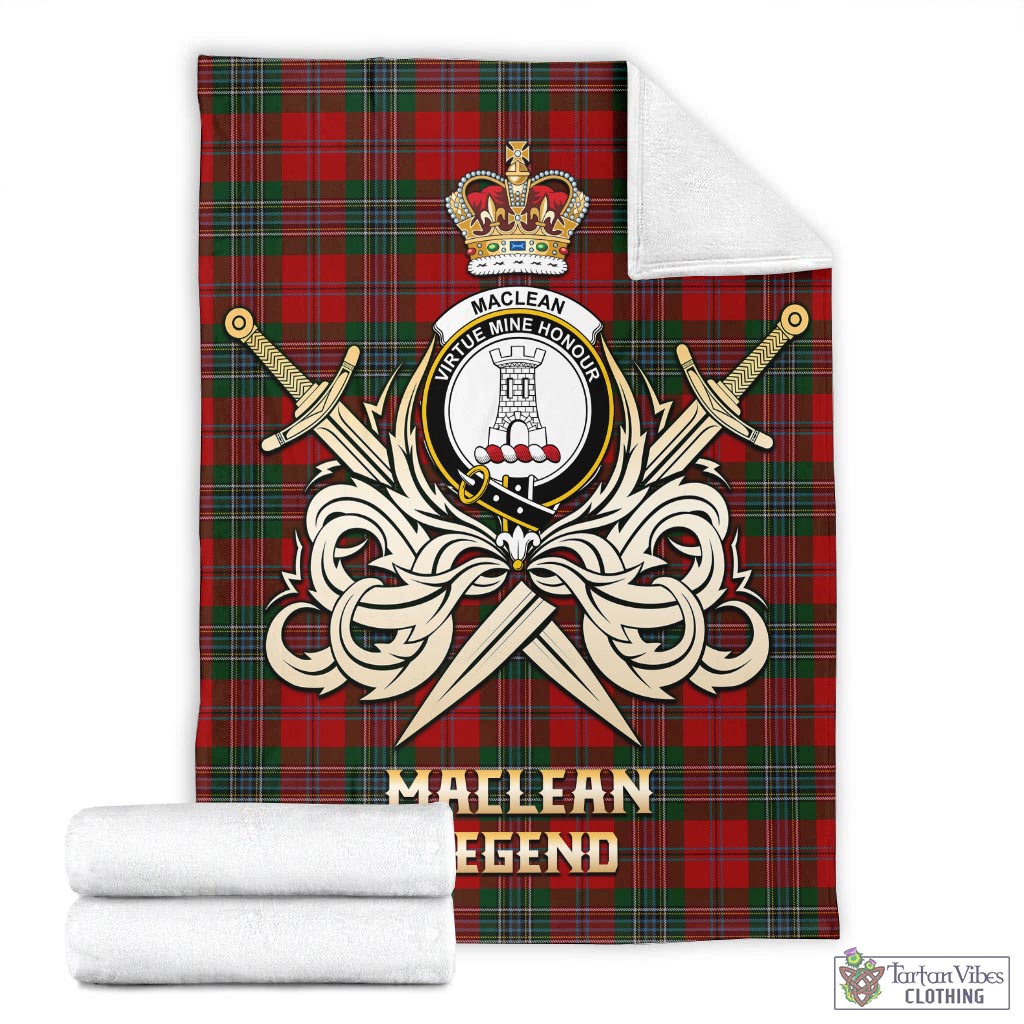 Tartan Vibes Clothing MacLean Tartan Blanket with Clan Crest and the Golden Sword of Courageous Legacy