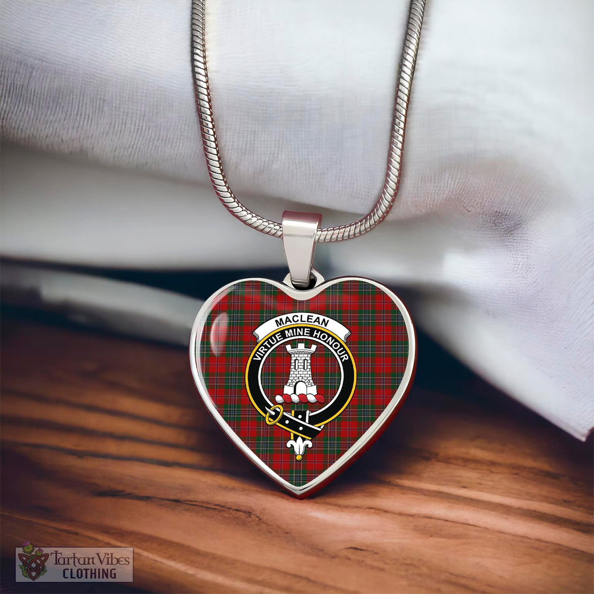 MacLean (McLean) Tartan Heart Necklace with Family Crest - Tartan Vibes Clothing