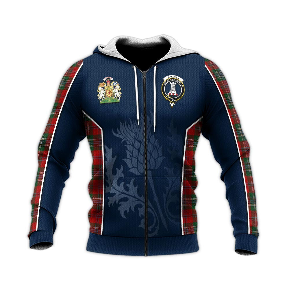 Tartan Vibes Clothing MacLean Tartan Knitted Hoodie with Family Crest and Scottish Thistle Vibes Sport Style