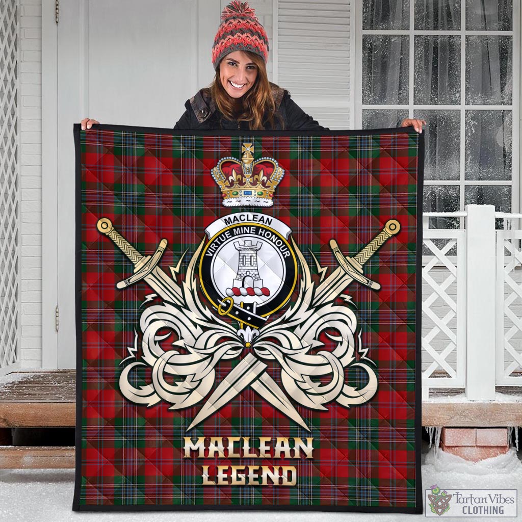 Tartan Vibes Clothing MacLean Tartan Quilt with Clan Crest and the Golden Sword of Courageous Legacy