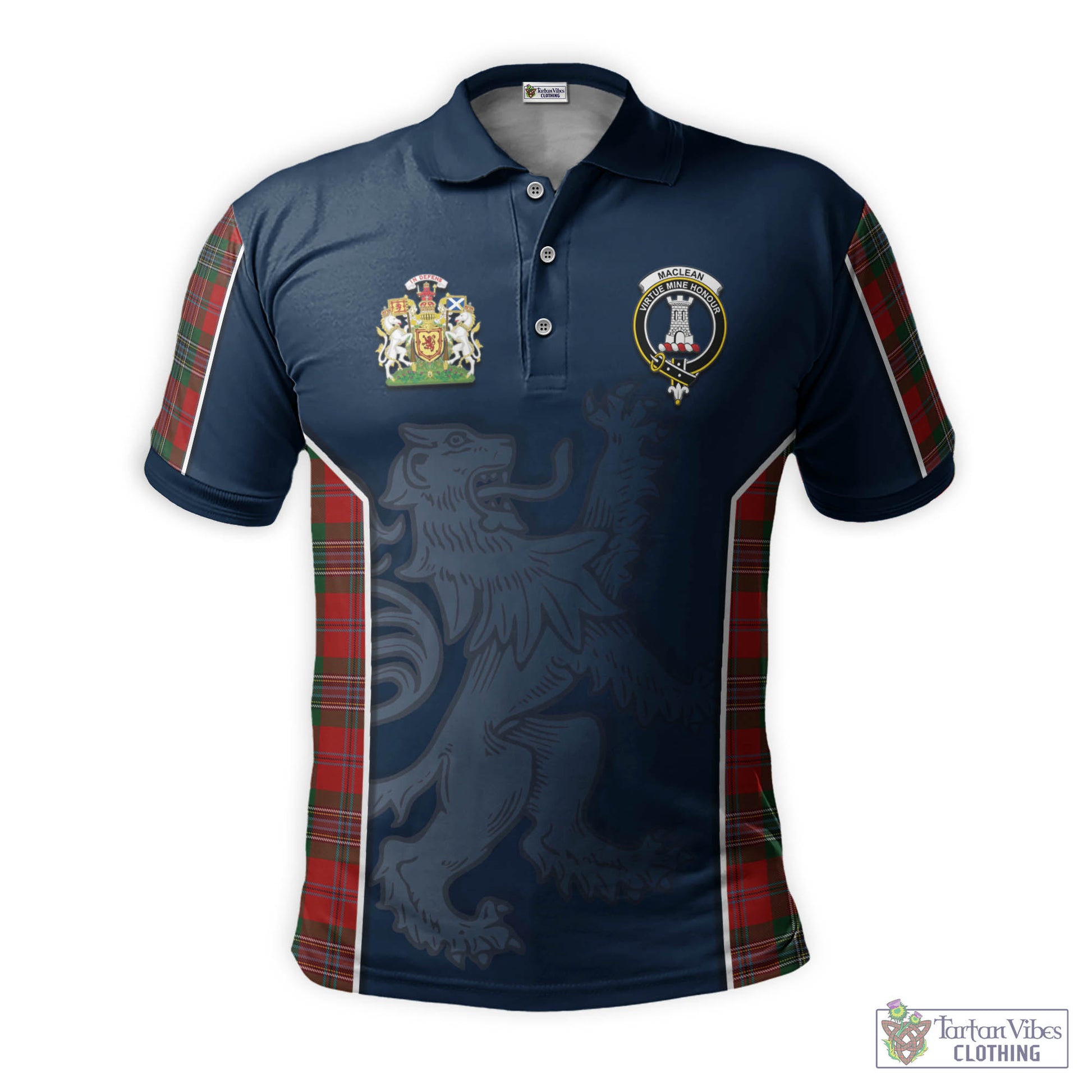 Tartan Vibes Clothing MacLean Tartan Men's Polo Shirt with Family Crest and Lion Rampant Vibes Sport Style