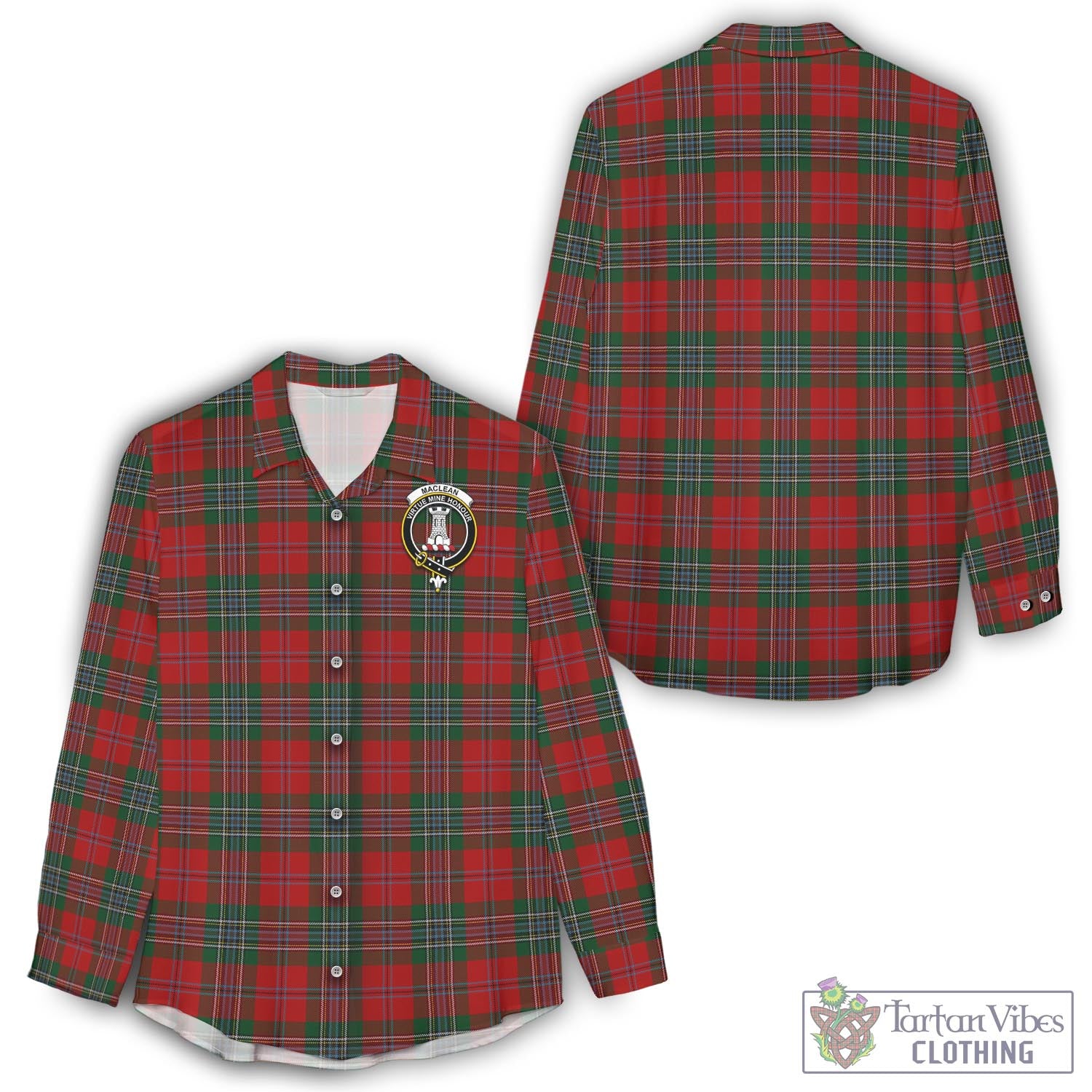 Tartan Vibes Clothing MacLean Tartan Womens Casual Shirt with Family Crest