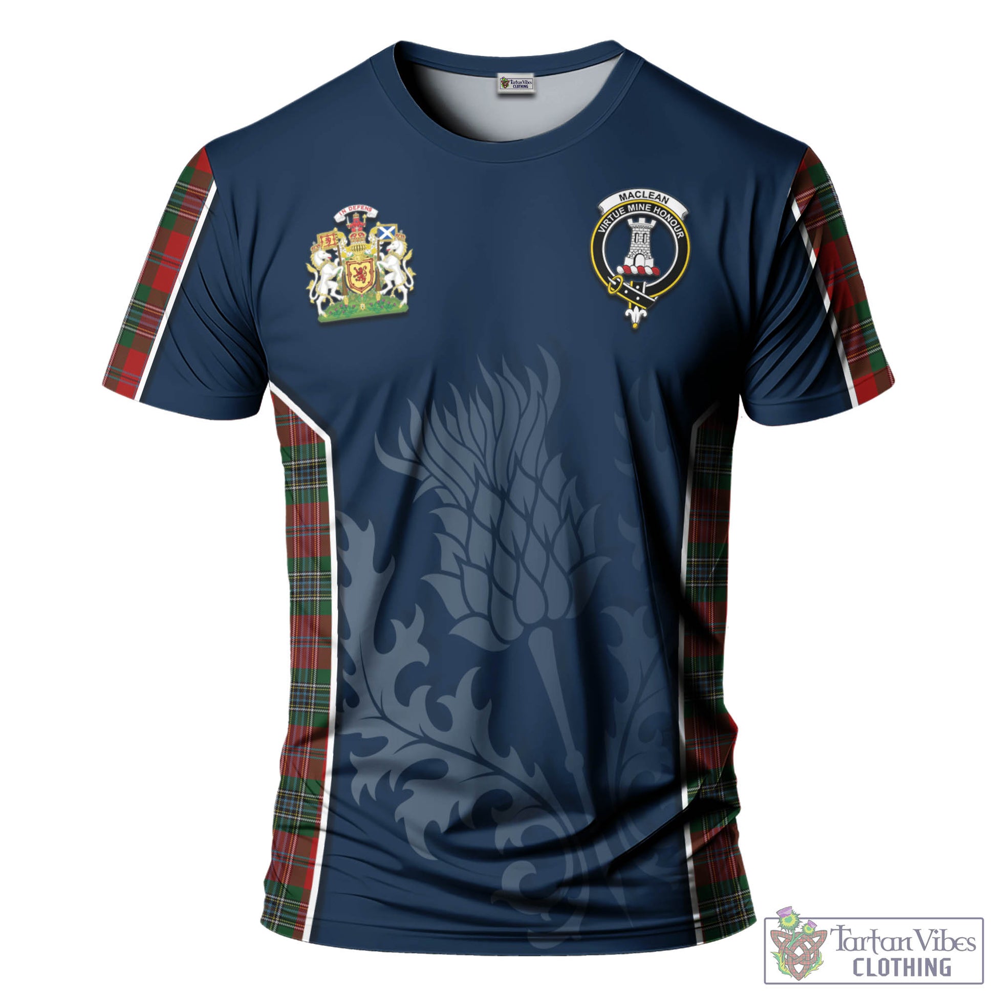 Tartan Vibes Clothing MacLean Tartan T-Shirt with Family Crest and Scottish Thistle Vibes Sport Style