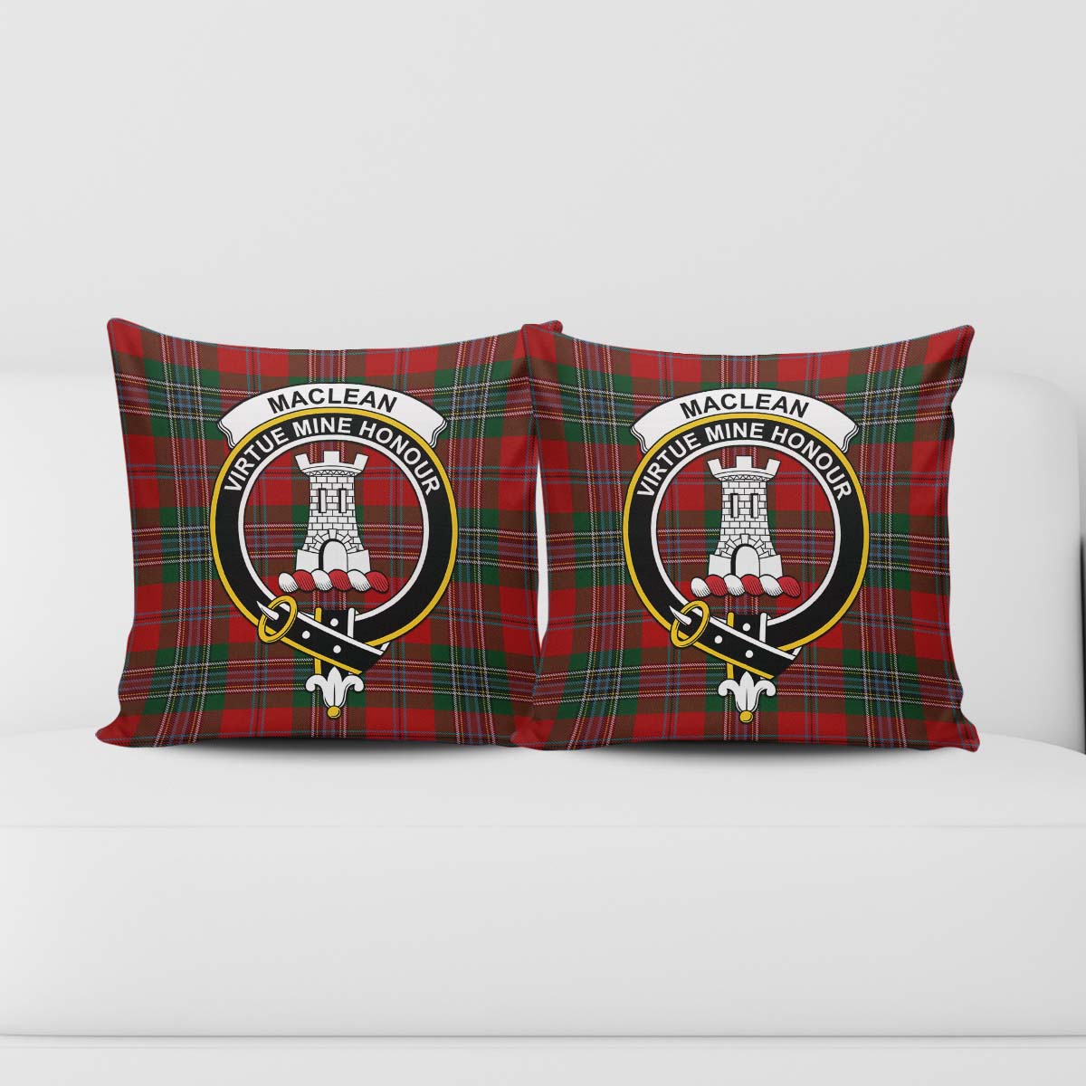 MacLean Tartan Pillow Cover with Family Crest - Tartanvibesclothing