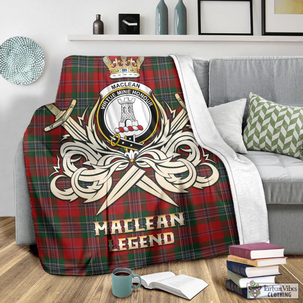 Tartan Vibes Clothing MacLean Tartan Blanket with Clan Crest and the Golden Sword of Courageous Legacy