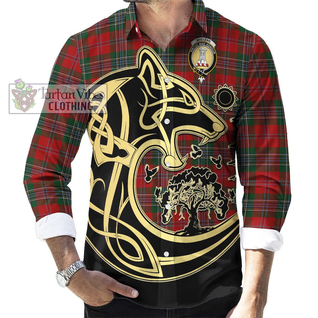 MacLean (McLean) Tartan Long Sleeve Button Shirt with Family Crest Celtic Wolf Style - Tartan Vibes Clothing