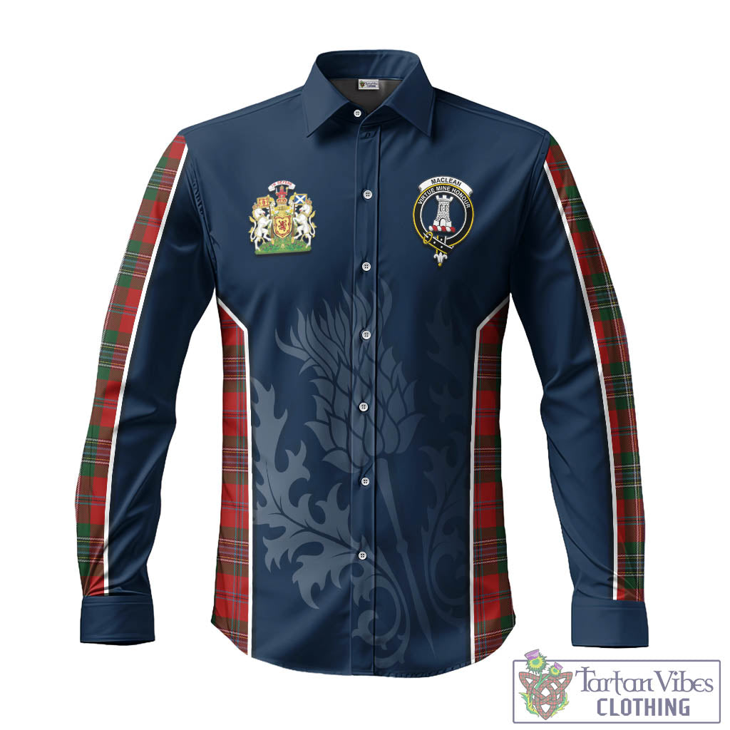 Tartan Vibes Clothing MacLean Tartan Long Sleeve Button Up Shirt with Family Crest and Scottish Thistle Vibes Sport Style