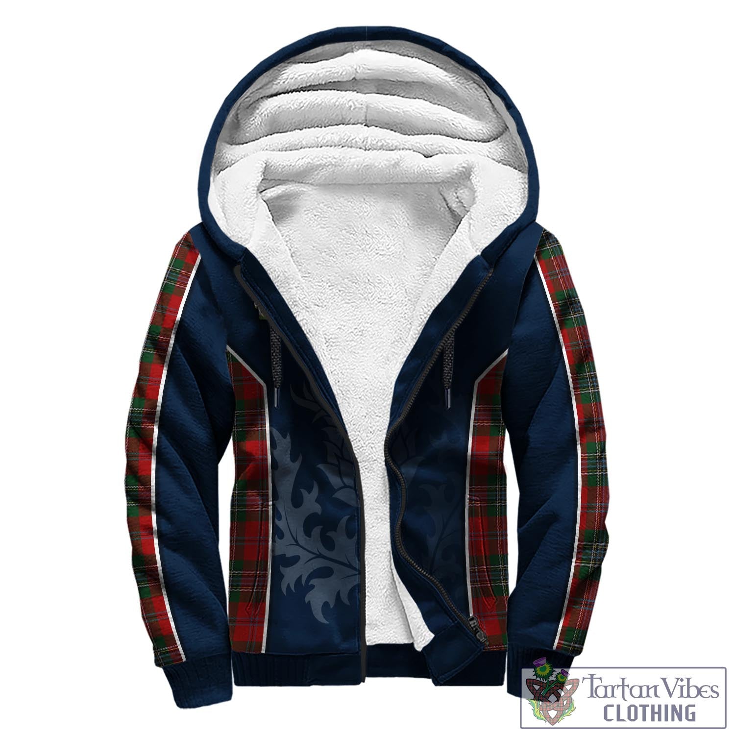 Tartan Vibes Clothing MacLean Tartan Sherpa Hoodie with Family Crest and Scottish Thistle Vibes Sport Style