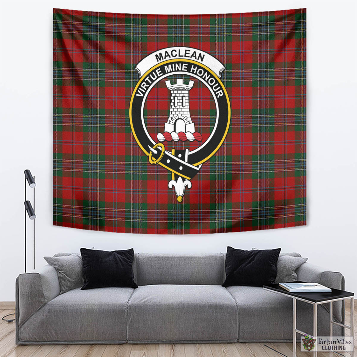 Tartan Vibes Clothing MacLean Tartan Tapestry Wall Hanging and Home Decor for Room with Family Crest