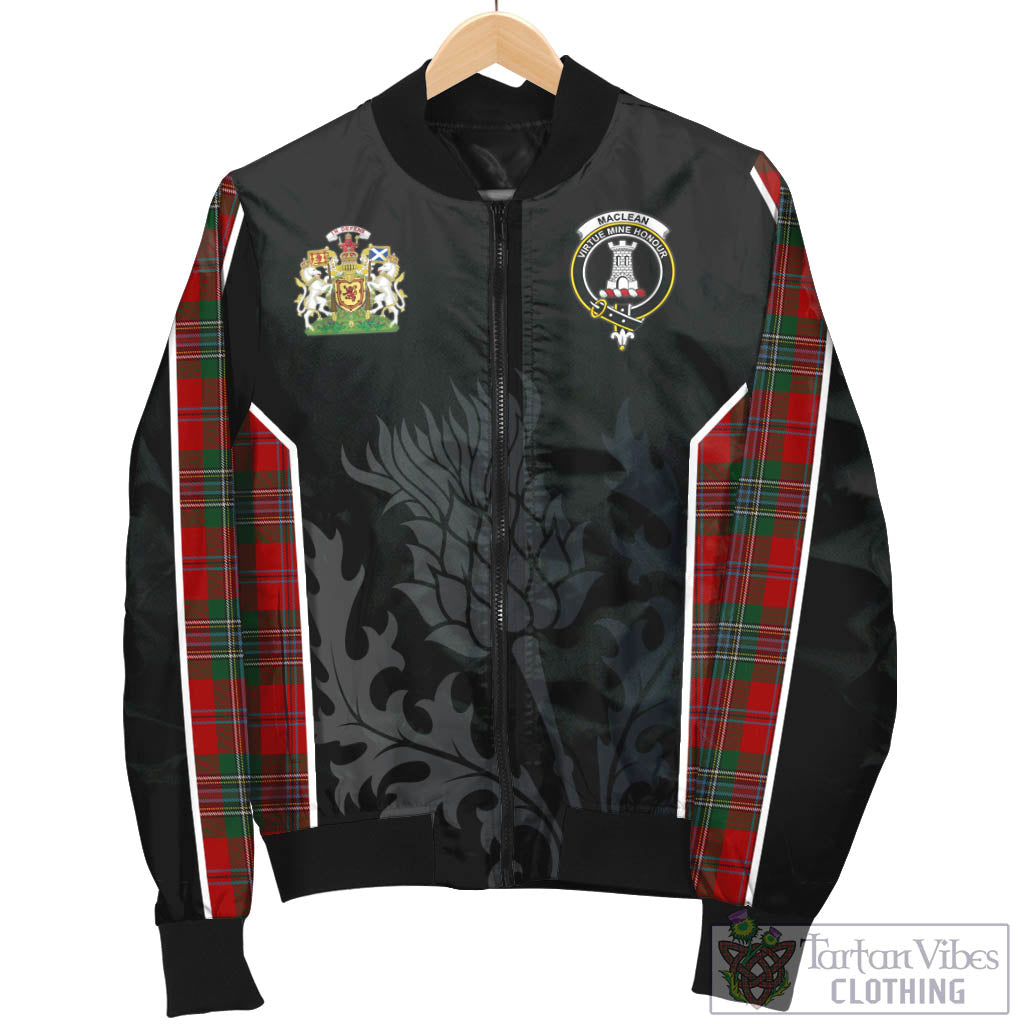 Tartan Vibes Clothing MacLean Tartan Bomber Jacket with Family Crest and Scottish Thistle Vibes Sport Style