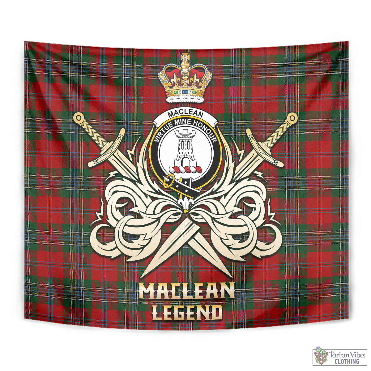 Tartan Vibes Clothing MacLean Tartan Tapestry with Clan Crest and the Golden Sword of Courageous Legacy