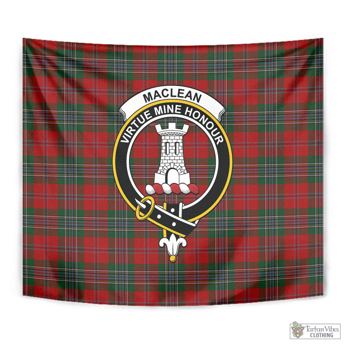 Tartan Vibes Clothing MacLean Tartan Tapestry Wall Hanging and Home Decor for Room with Family Crest