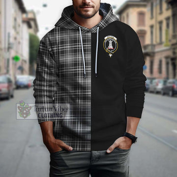 MacLean Black and White Tartan Hoodie with Family Crest and Half Of Me Style