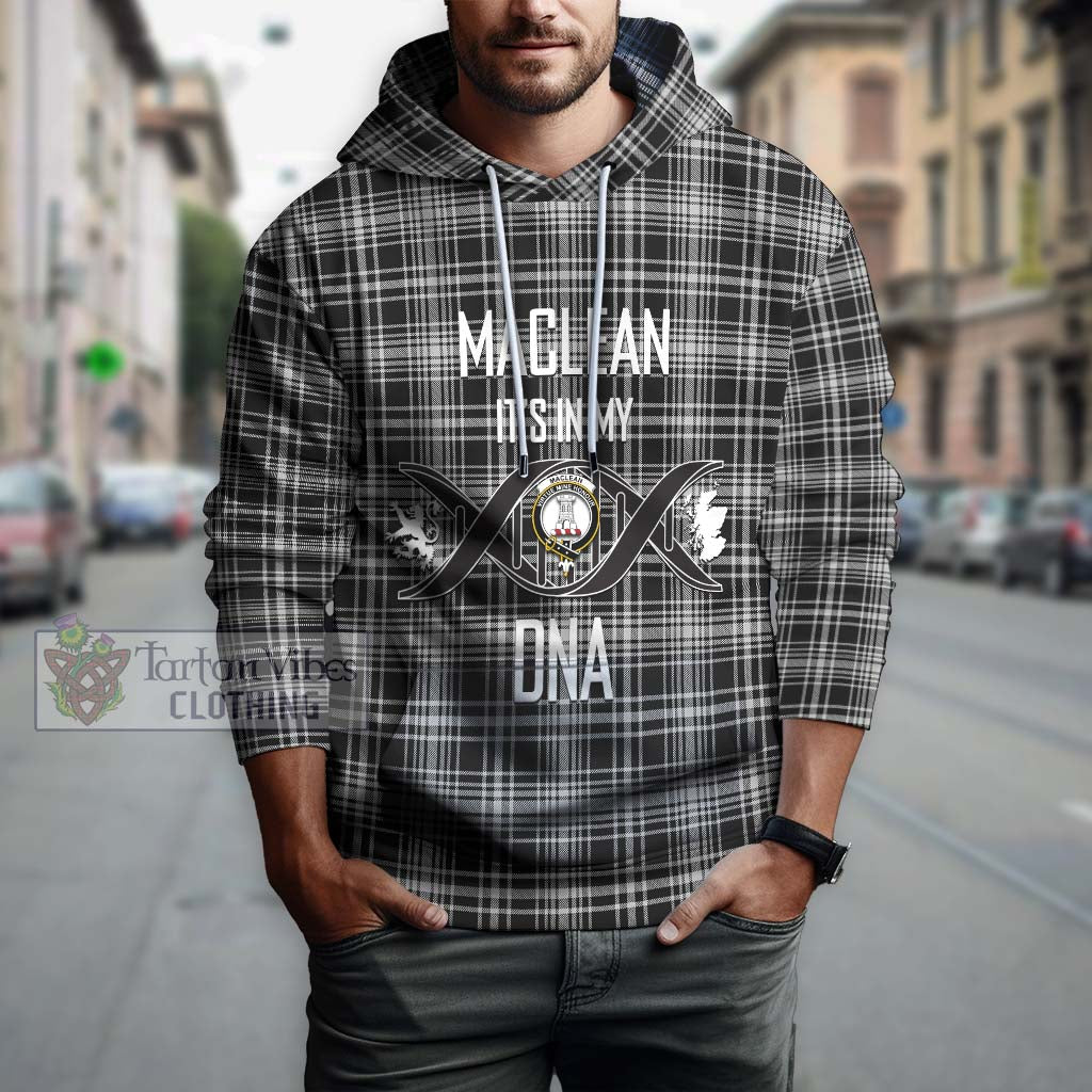 Tartan Vibes Clothing MacLean Black and White Tartan Hoodie with Family Crest DNA In Me Style