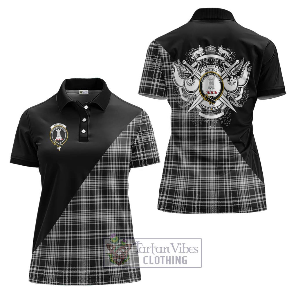 MacLean Black and White Tartan Women's Polo Shirt with Family Crest and Military Logo Style Women - Tartanvibesclothing Shop