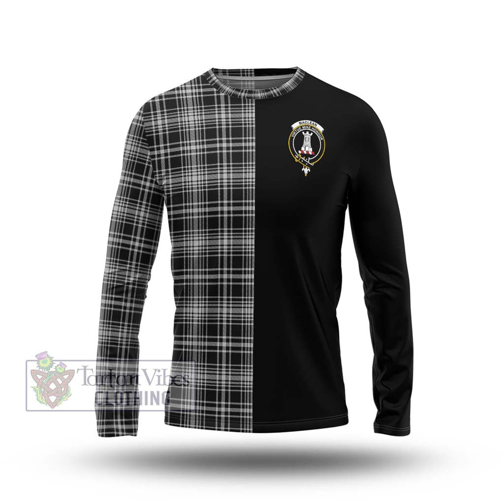 MacLean Black and White Tartan Long Sleeve T-Shirt with Family Crest and Half Of Me Style Unisex - Tartanvibesclothing Shop