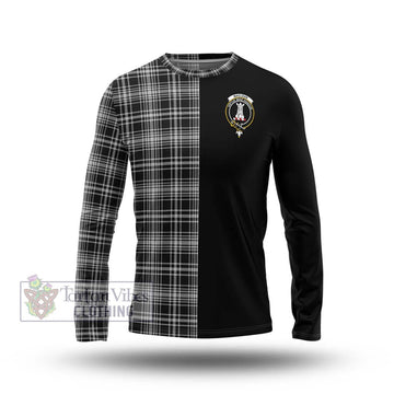 MacLean Black and White Tartan Long Sleeve T-Shirt with Family Crest and Half Of Me Style