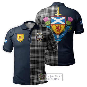 MacLean Black and White Tartan Polo Shirt Alba with Scottish Lion Royal Arm Half Style