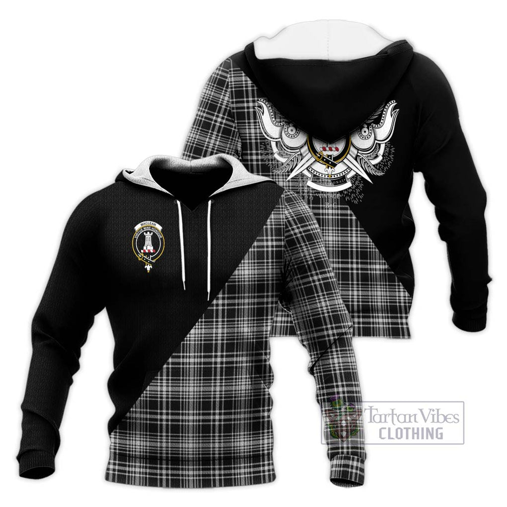 MacLean Black and White Tartan Knitted Hoodie with Family Crest and Military Logo Style Unisex Knitted Pullover Hoodie - Tartanvibesclothing Shop