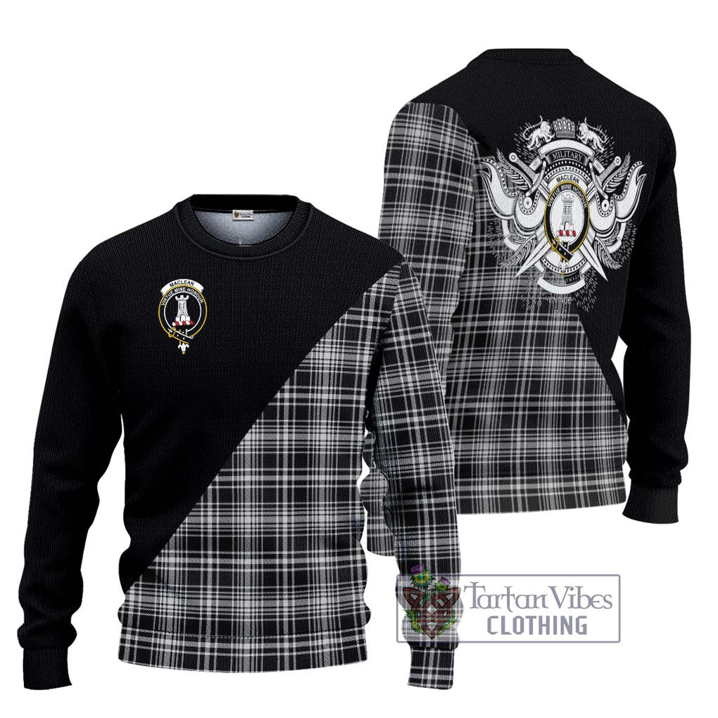 MacLean Black and White Tartan Knitted Sweater with Family Crest and Military Logo Style Unisex - Tartanvibesclothing Shop