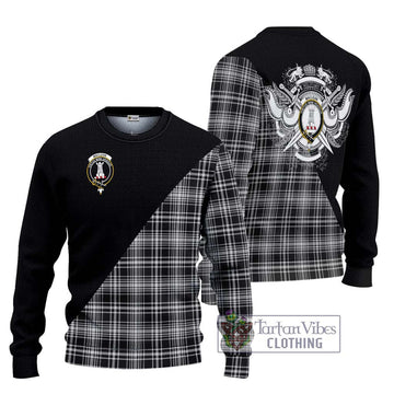 MacLean Black and White Tartan Ugly Sweater with Family Crest and Military Logo Style