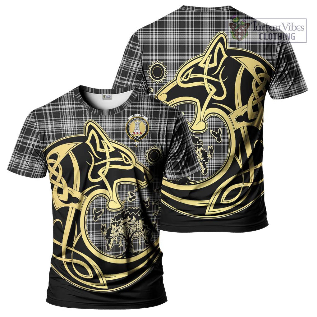 MacLean Black and White Tartan T-Shirt with Family Crest Celtic Wolf Style Kid's Shirt - Tartan Vibes Clothing