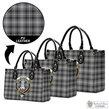 MacLean Black and White Tartan Luxury Leather Handbags with Family Crest