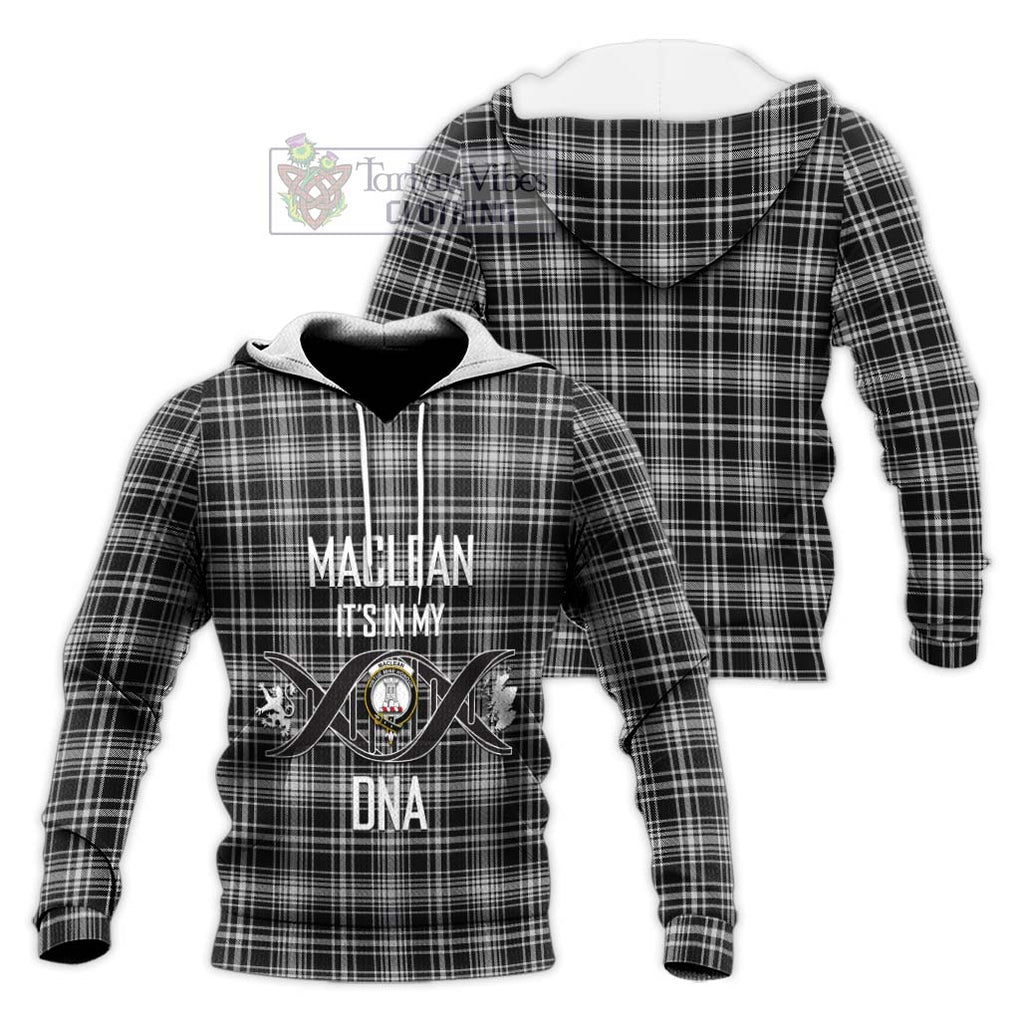 MacLean Black and White Tartan Knitted Hoodie with Family Crest DNA In Me Style Unisex Knitted Pullover Hoodie - Tartanvibesclothing Shop