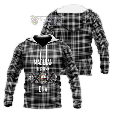 MacLean Black and White Tartan Knitted Hoodie with Family Crest DNA In Me Style