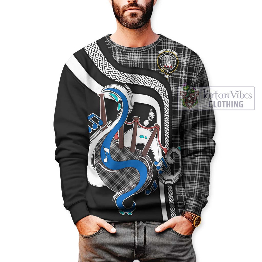 Tartan Vibes Clothing MacLean Black and White Tartan Sweatshirt with Epic Bagpipe Style