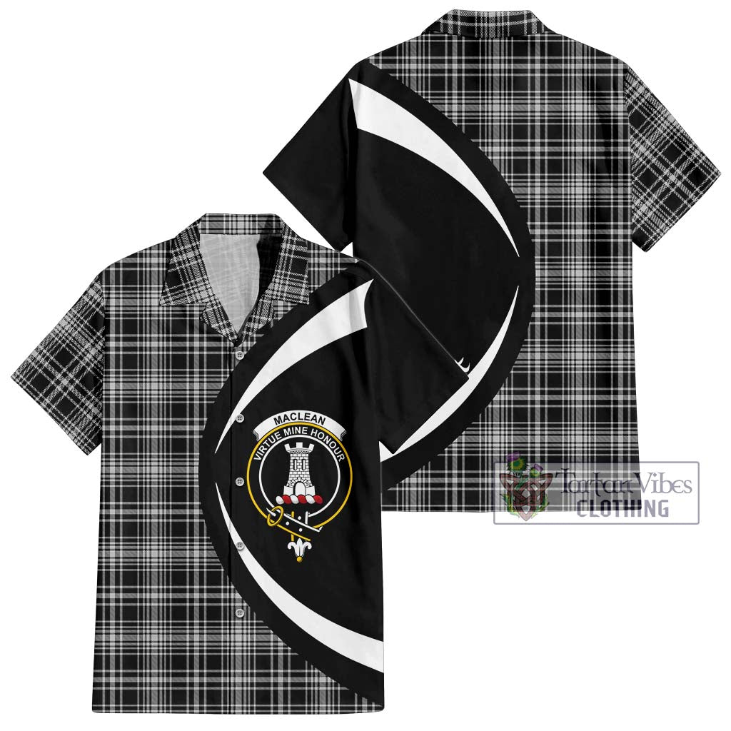 MacLean Black and White Tartan Short Sleeve Button Up with Family Crest Circle Style Kid - Tartan Vibes Clothing